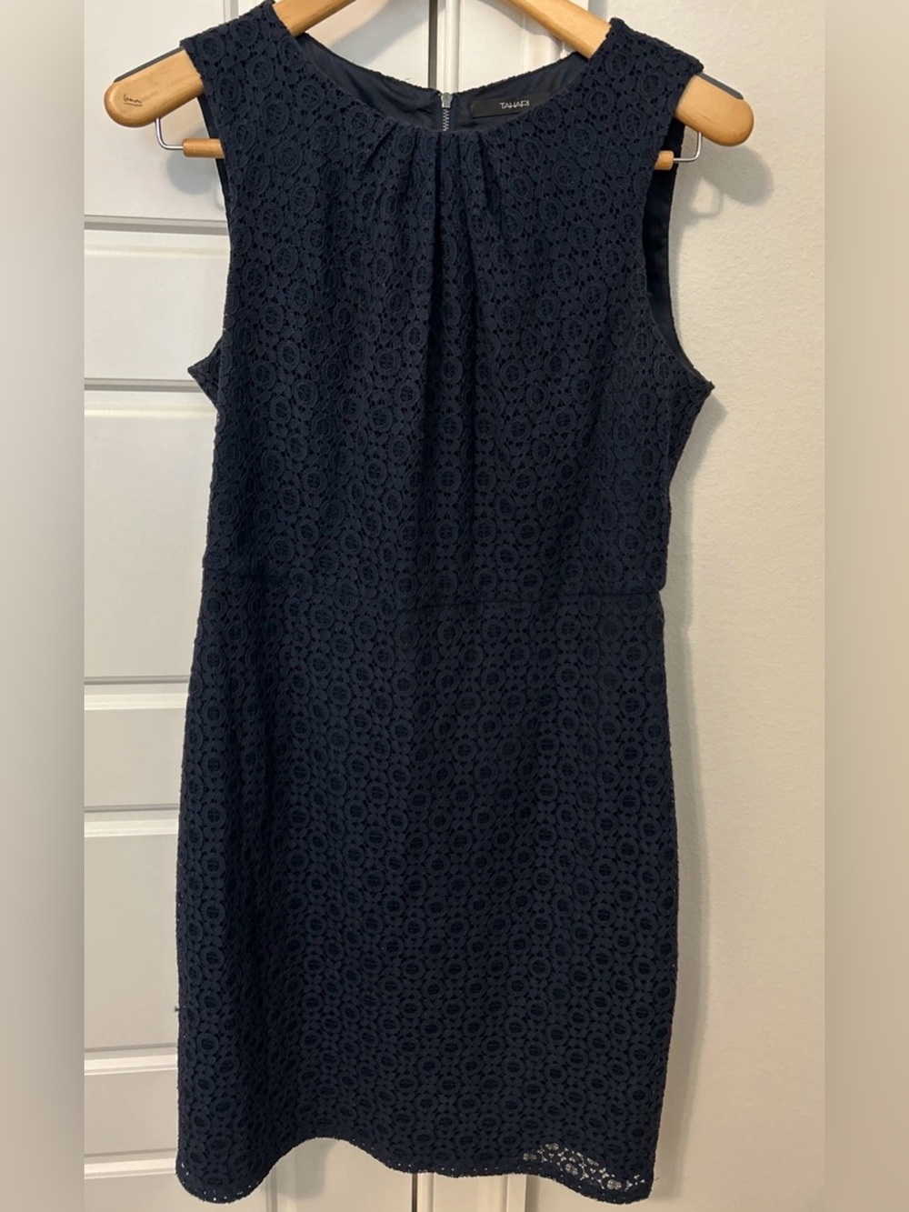 Tahari Navy Lace Sheath Dress